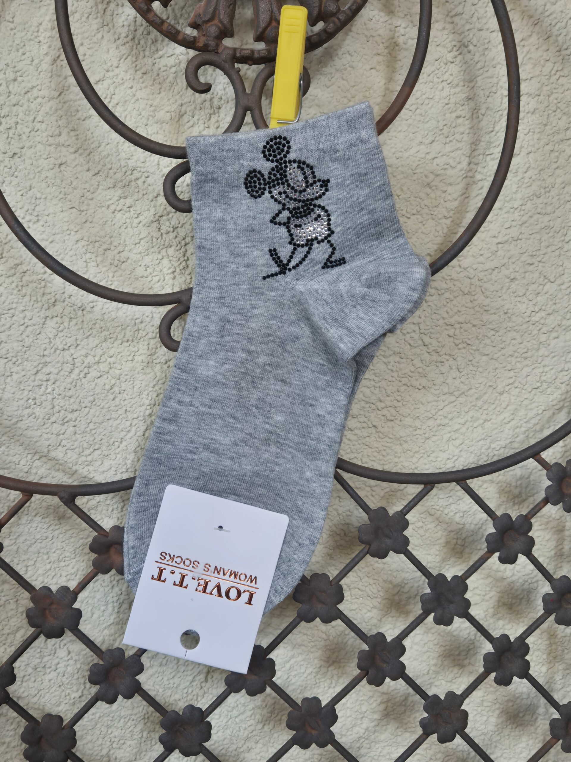 Sneakersocken mit Mickey-Motiv aus Strasssteinchen