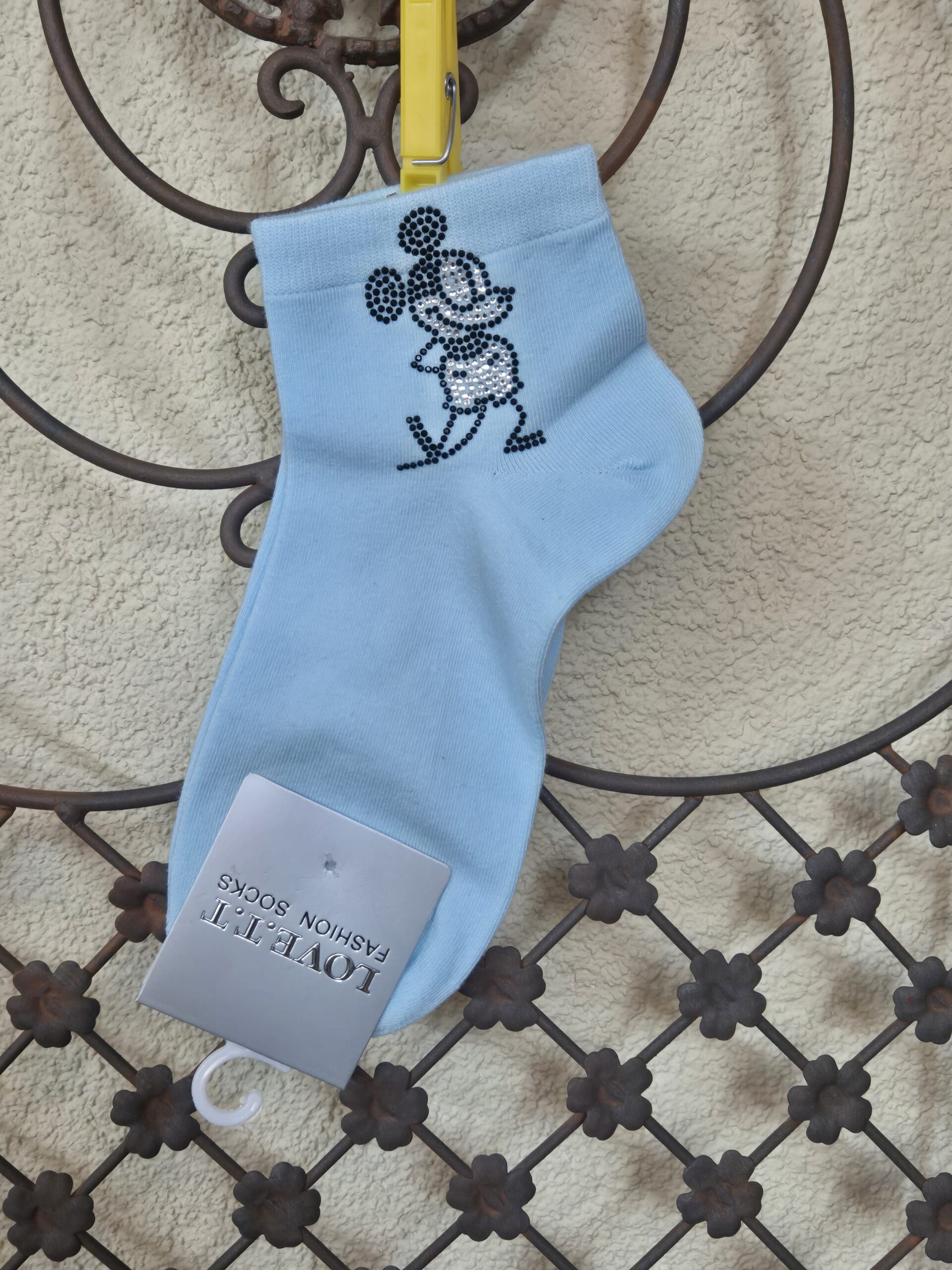 Sneakersocken mit Mickey-Motiv aus Strasssteinchen