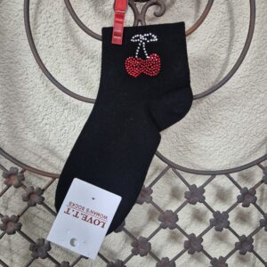 Sneakersocken mit Kirschen-Motiv aus Strasssteinchen