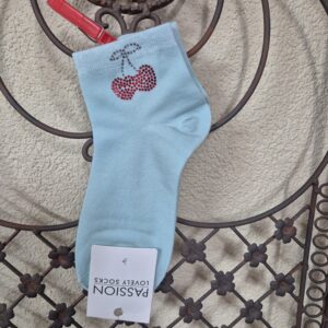 Sneakersocken mit Kirschen-Motiv aus Strasssteinchen