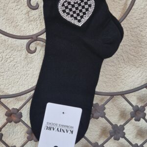 Sneakersocken mit Herz-Motiv aus Strasssteinchen