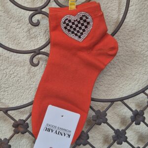 Sneakersocken mit Herz-Motiv aus Strasssteinchen