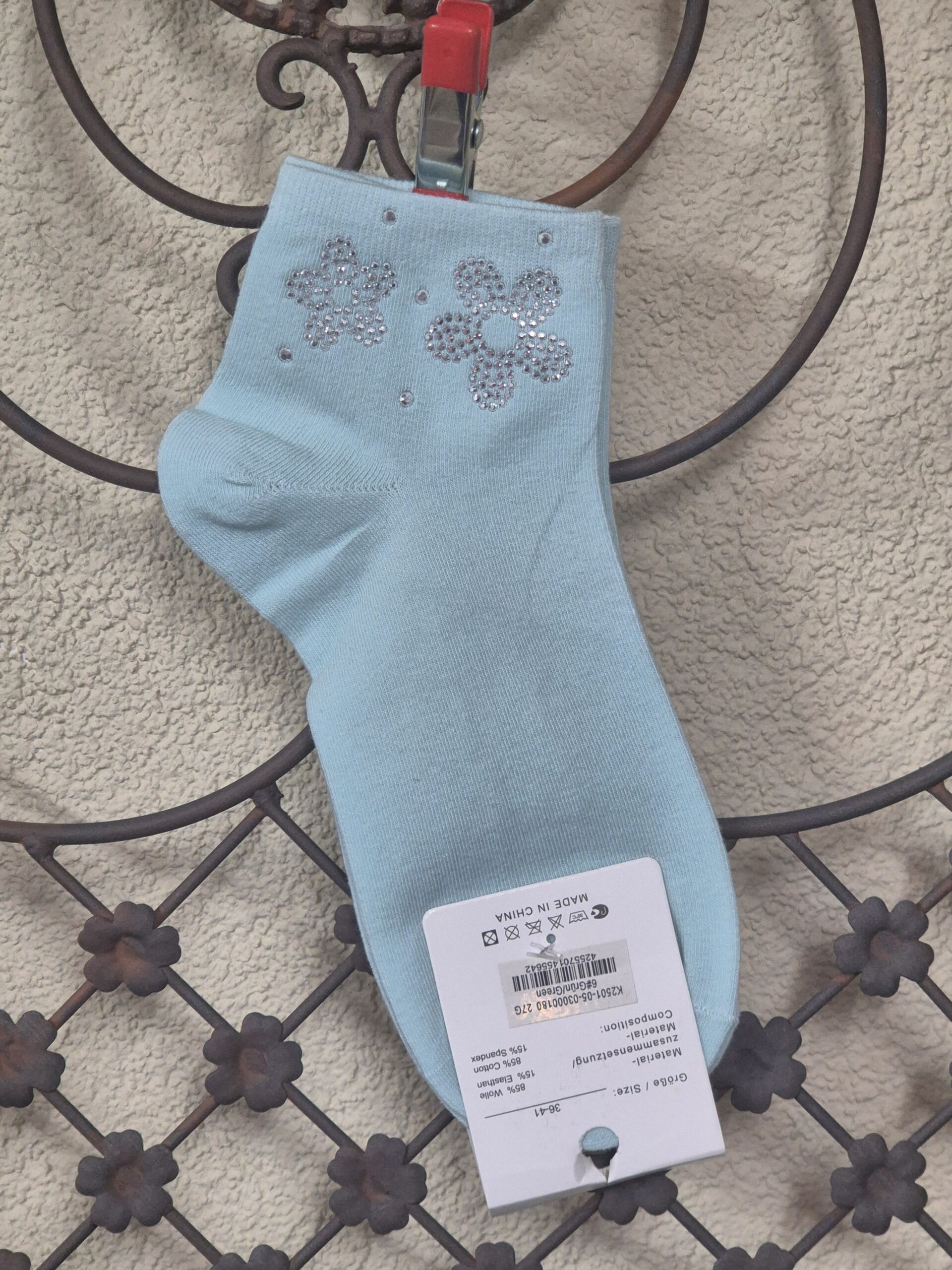 Sneakersocken mit Blümchenmotiv aus Strasssteinchen