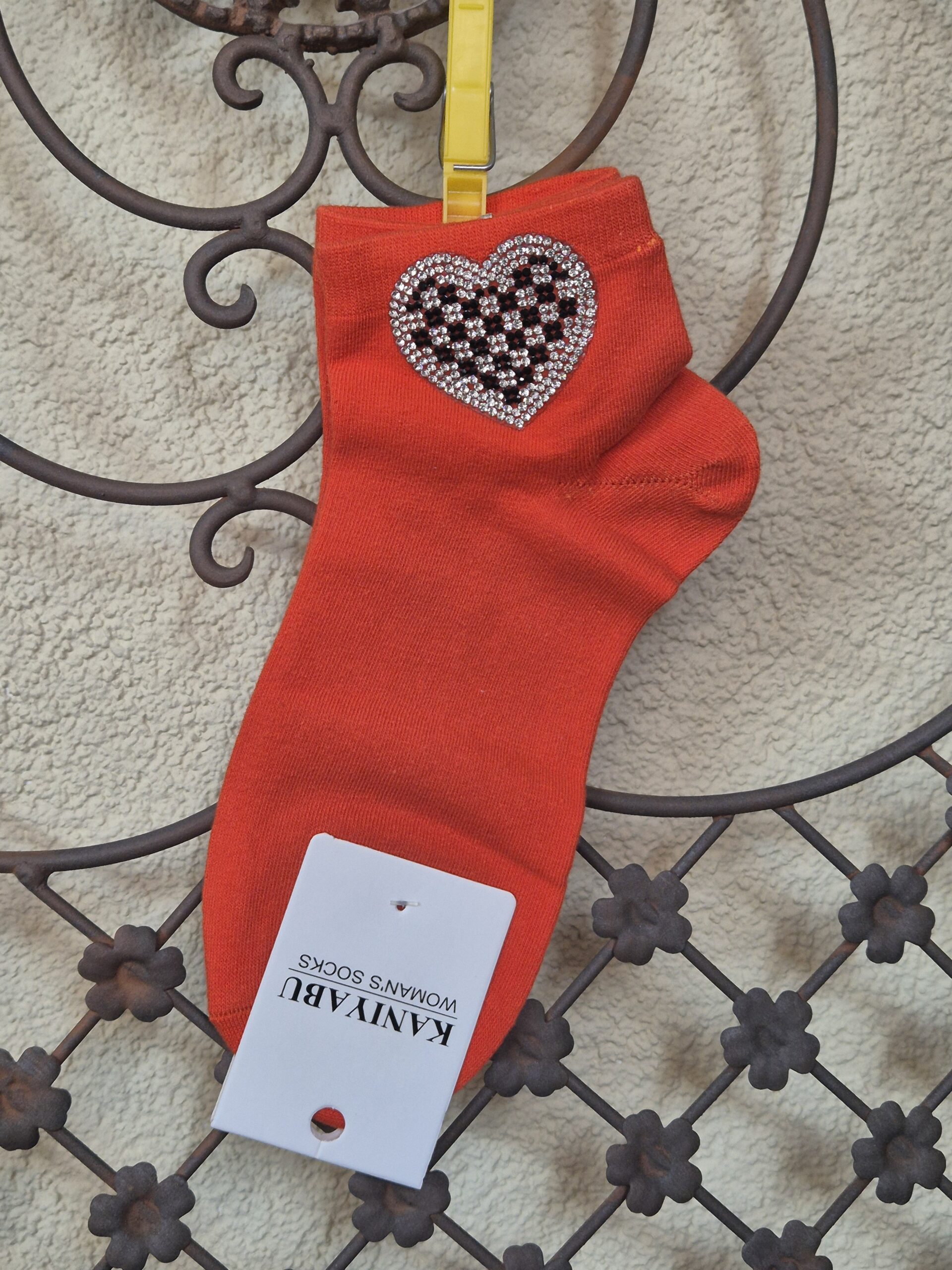 Sneakersocken mit grossem Herz aus Strass, Onesize 36-41