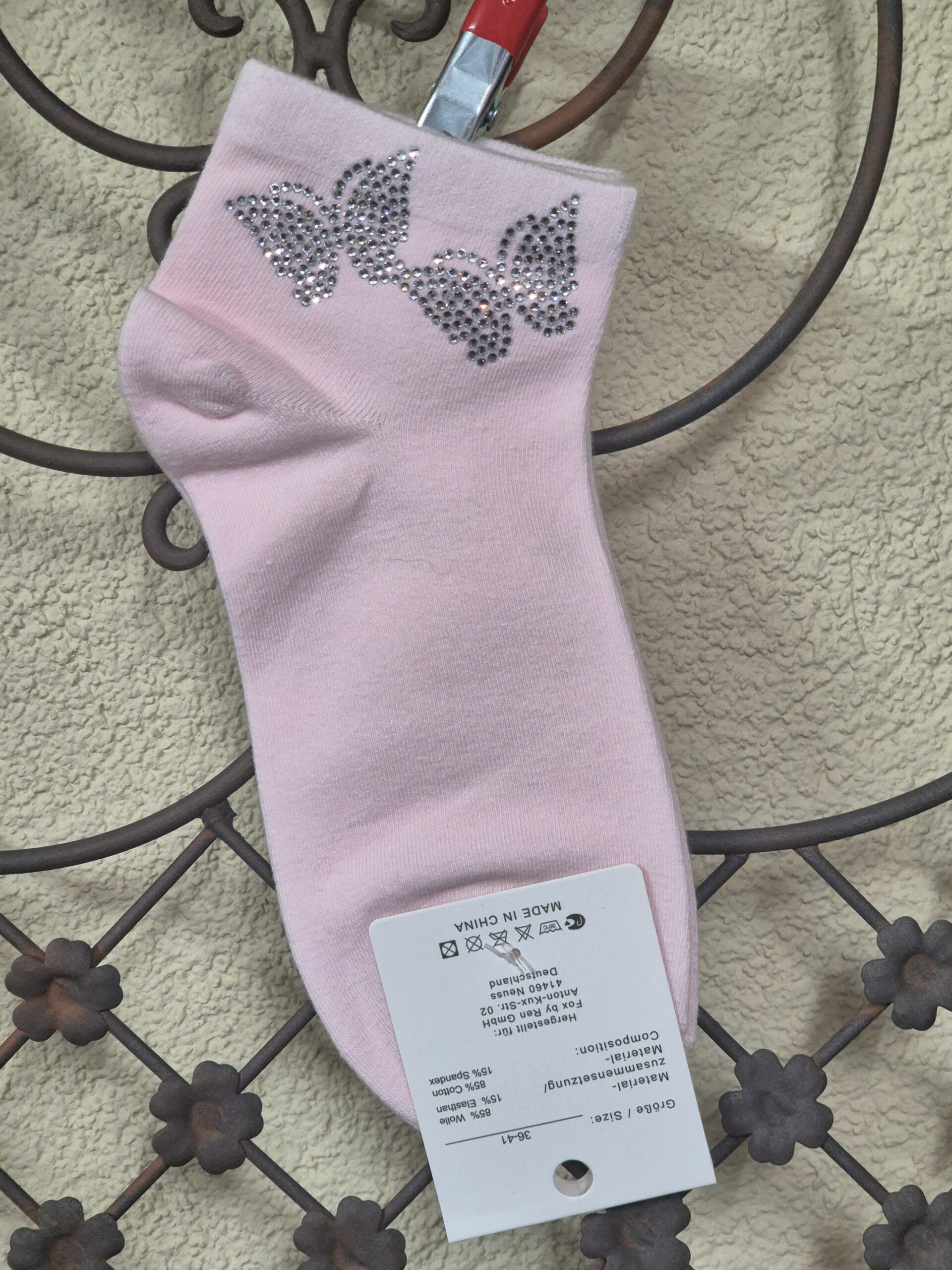 Sneakersocken mit Schmetterling aus Strass, Onesize 36-41