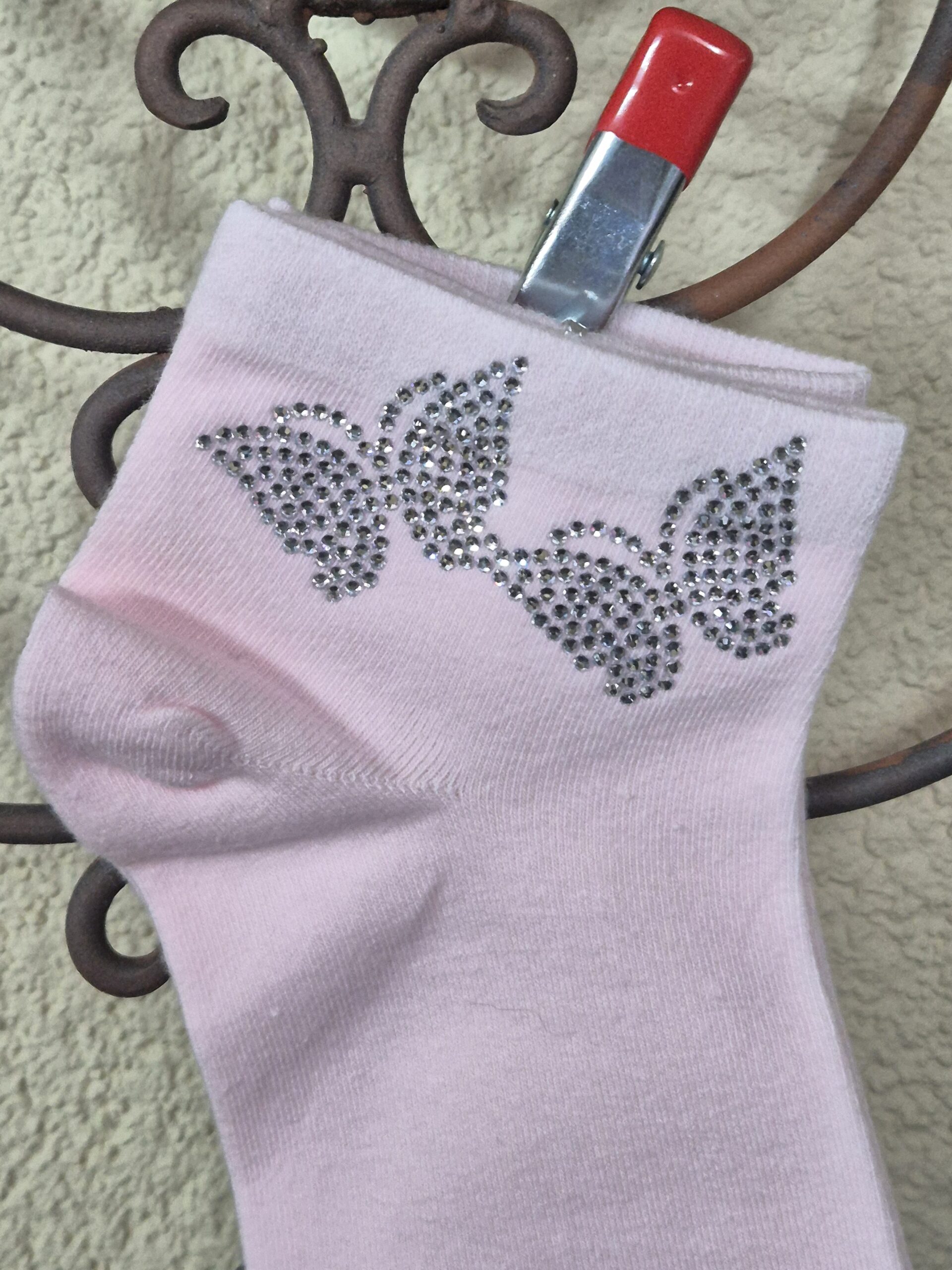 Sneakersocken mit Schmetterling aus Strass, Onesize 36-41 – Bild 2