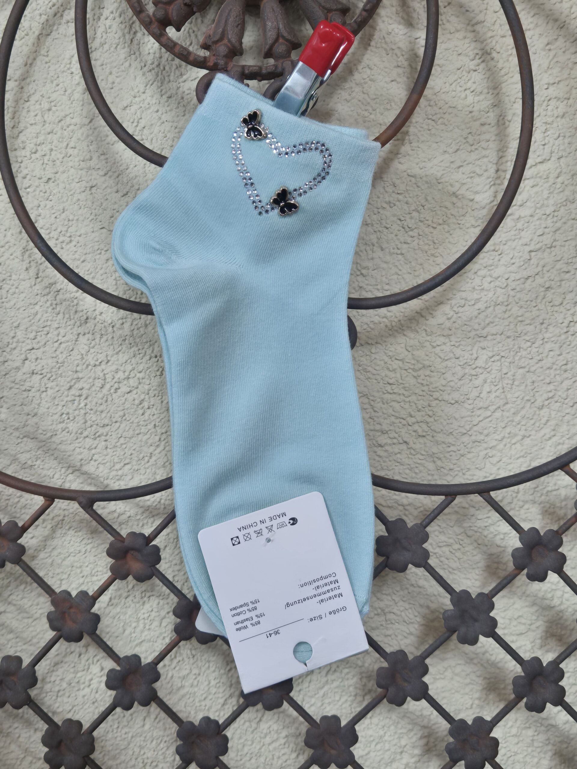Sneakersocken mit Herz aus Strass, Onesize 36-41
