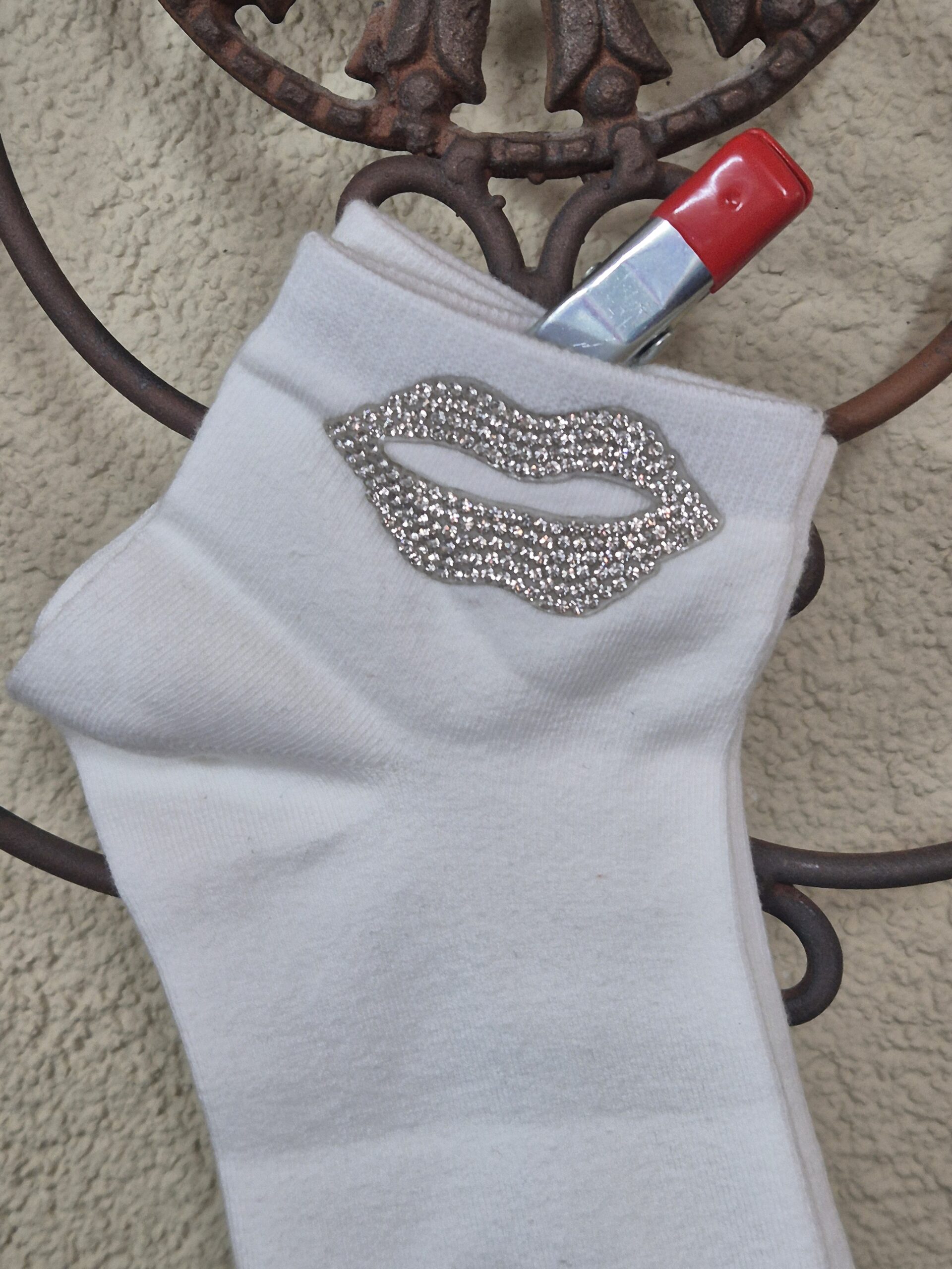 Sneakersocken mit Kussmund aus Strass, Onesize 36-41 – Bild 2