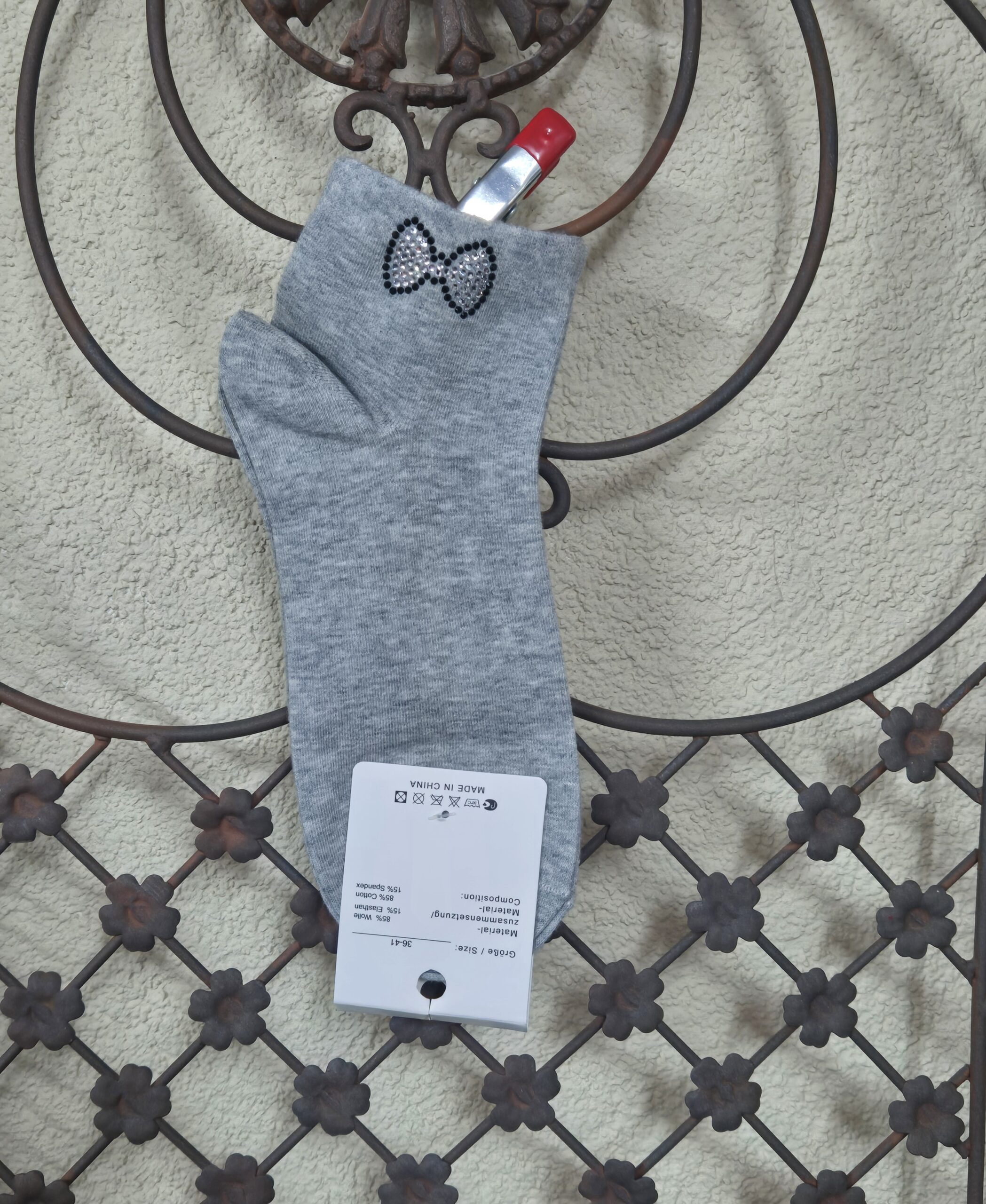 Sneakersocken mit Schleife aus Strass, Onesize 36-41